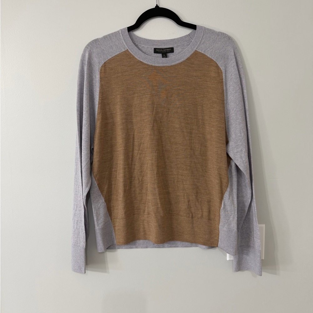 Banana Republic 100% Merino Wool Colorblock Sweater XL Brown Gray Lightweight - Picture 2 of 5
